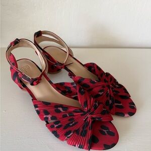 CAbi Red and Black Knot Front Leopard-Print Ankle Strap Sandals